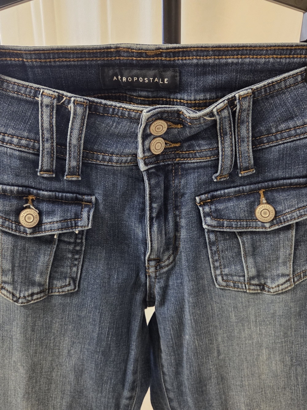 Aeropostale Women's Blue Flared Jeans with Cargo Pockets